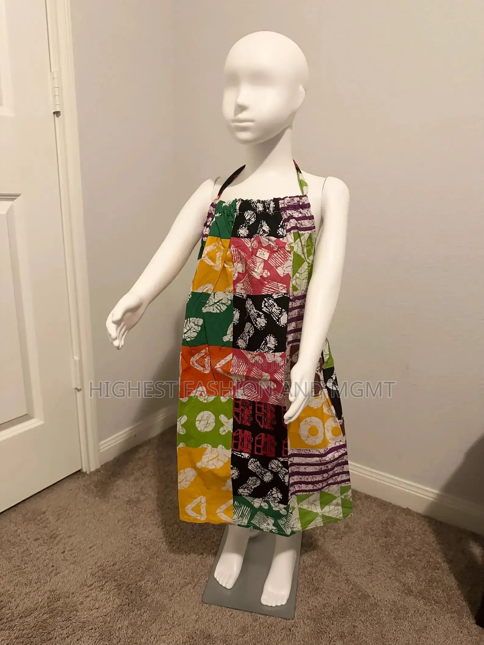 Girls Adire Ankara Halter Neck Dress