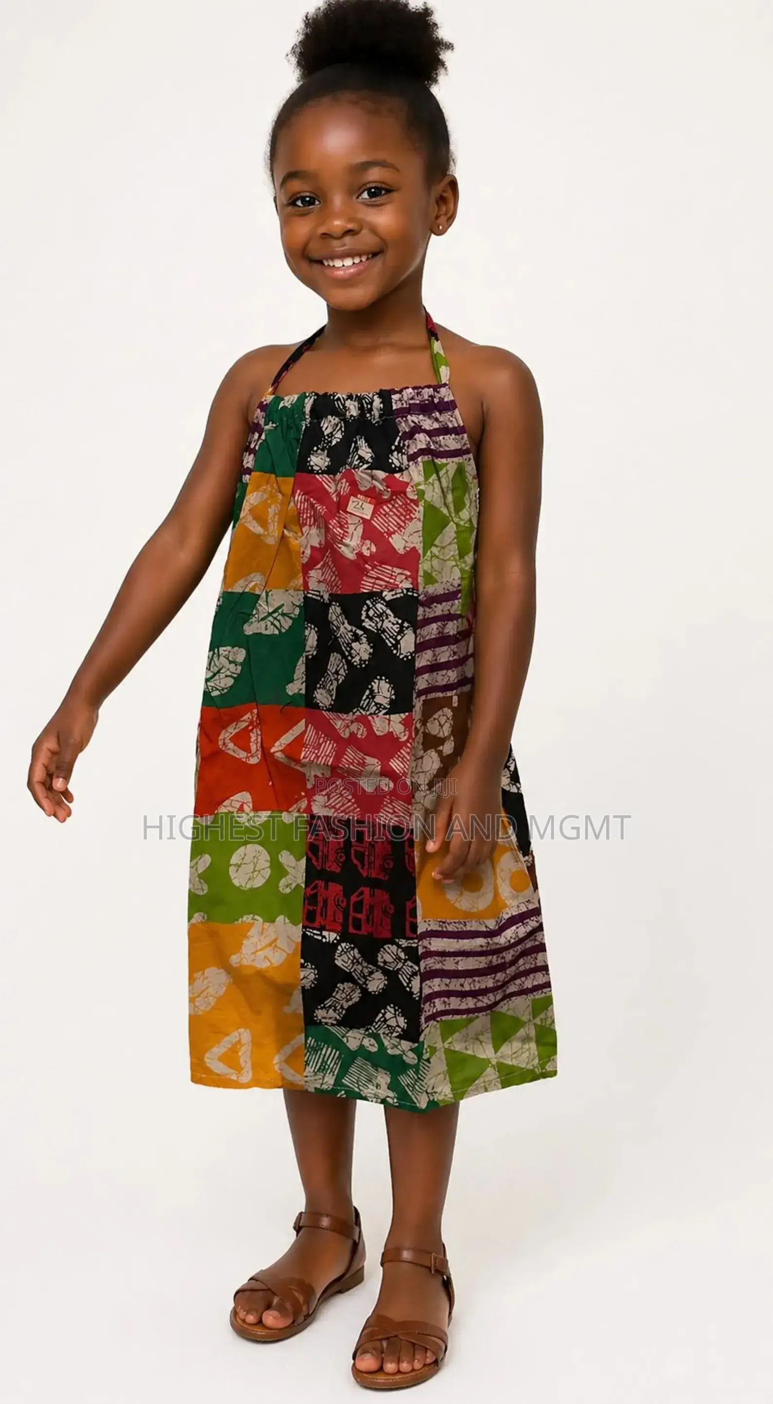 Girls Adire Ankara Halter Neck Dress