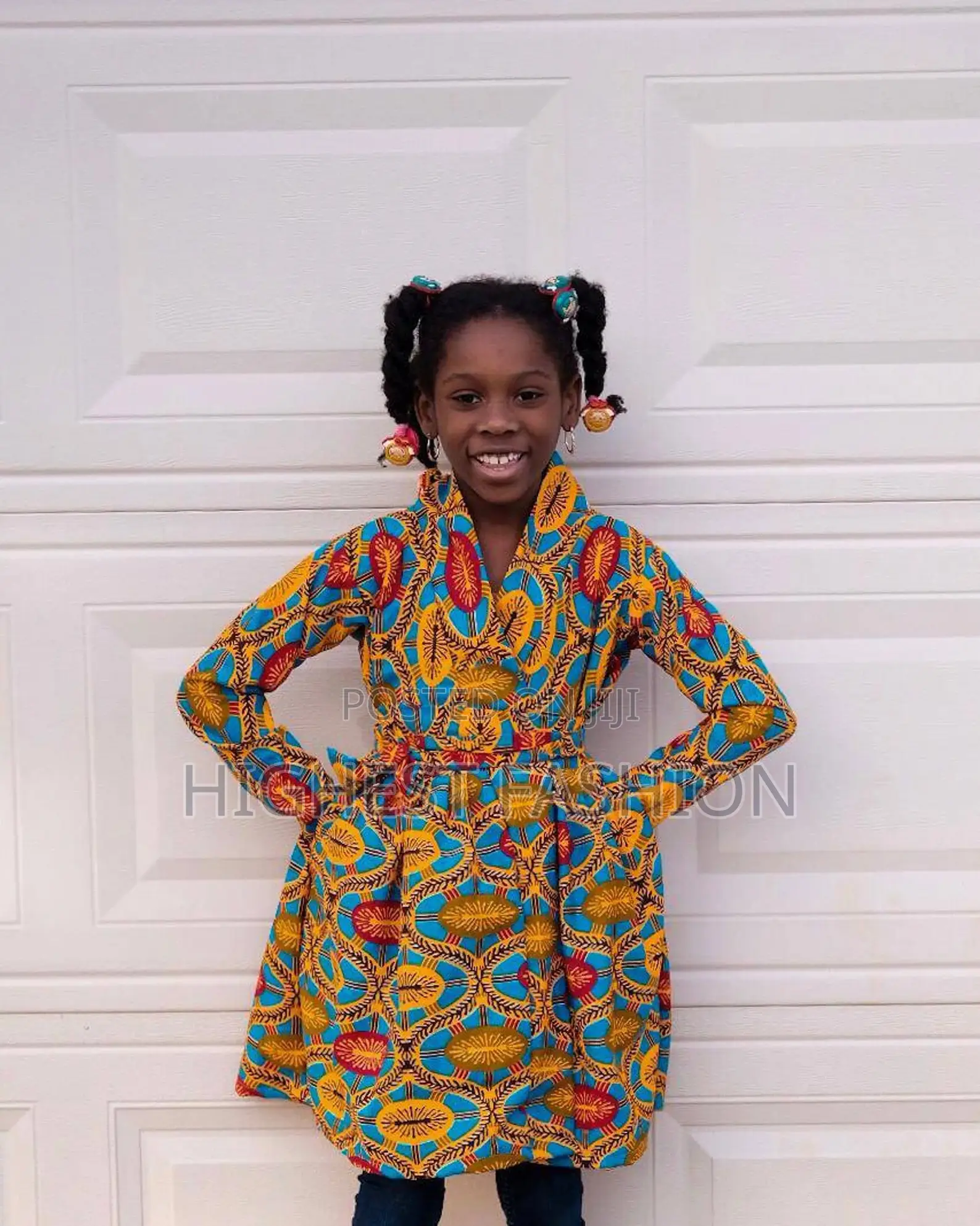 African Ankara Girls Long Sleeves Knee Length