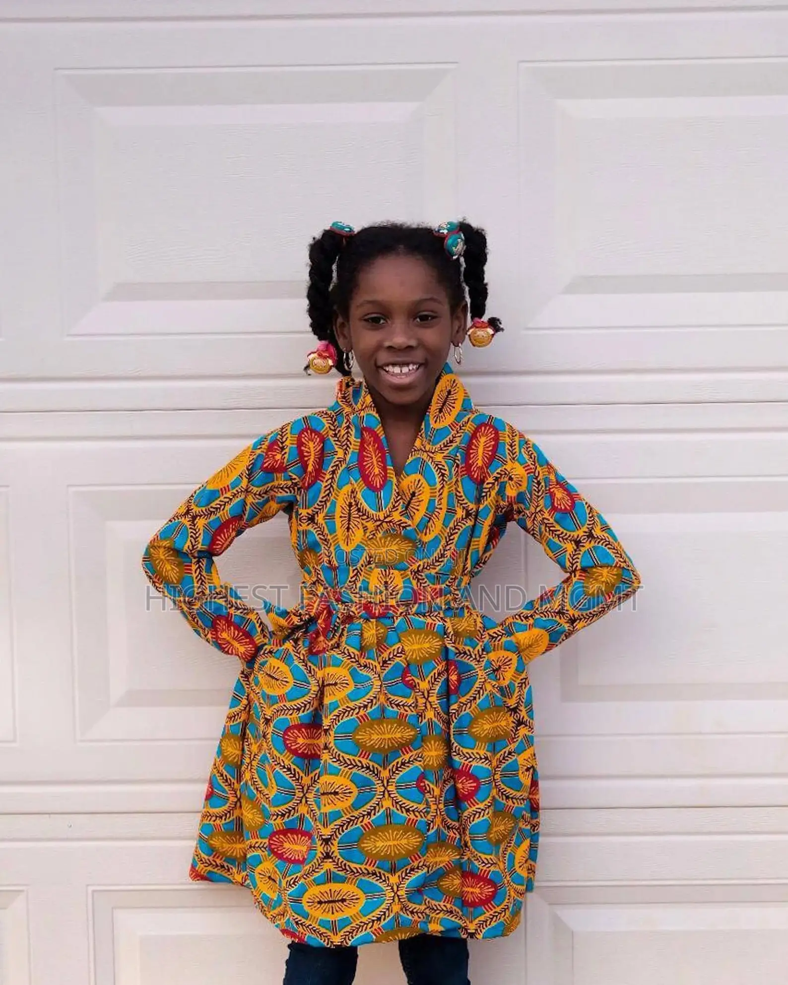 African Ankara Girls Long Sleeves Knee Length