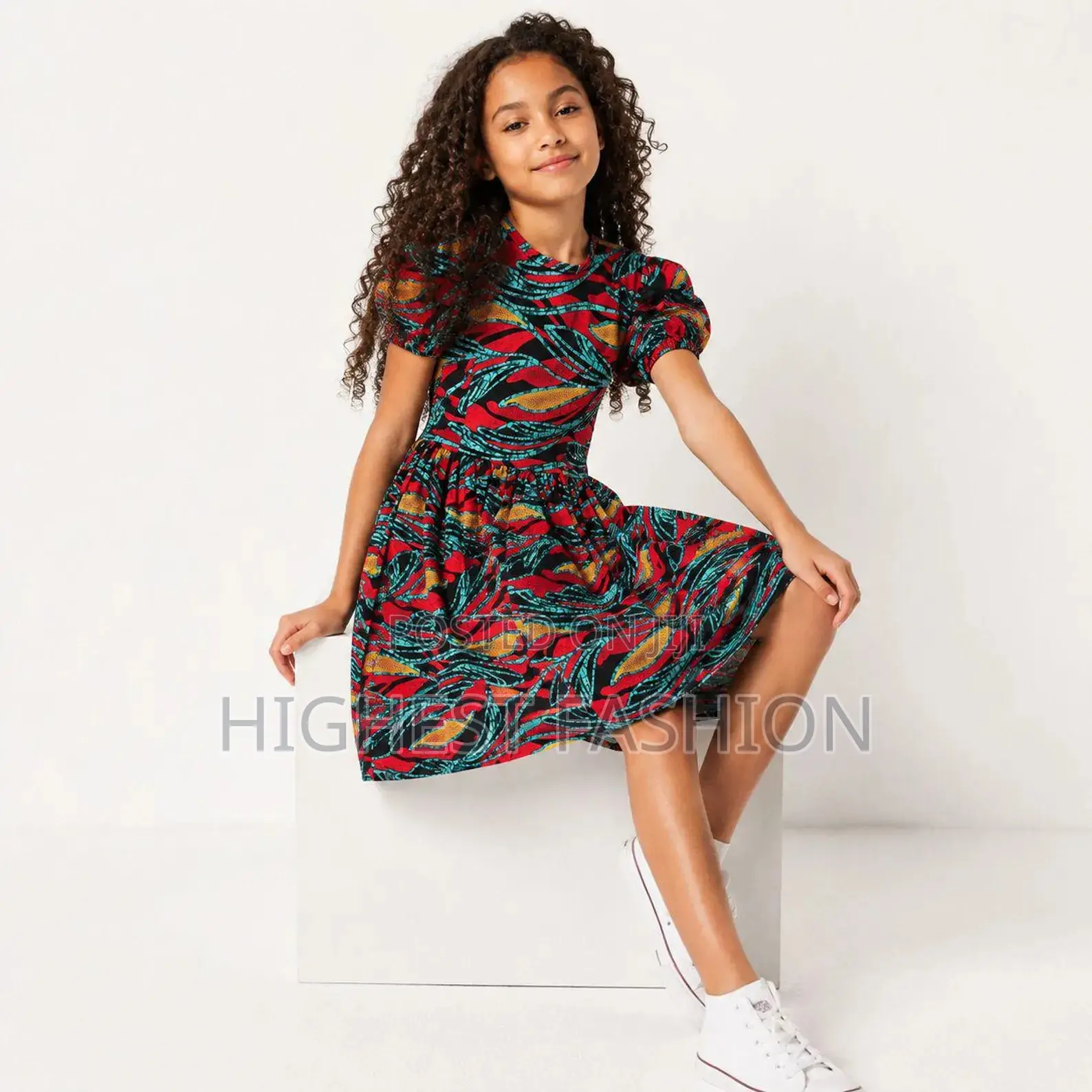 Kids Ankara Puff Sleeve Dress