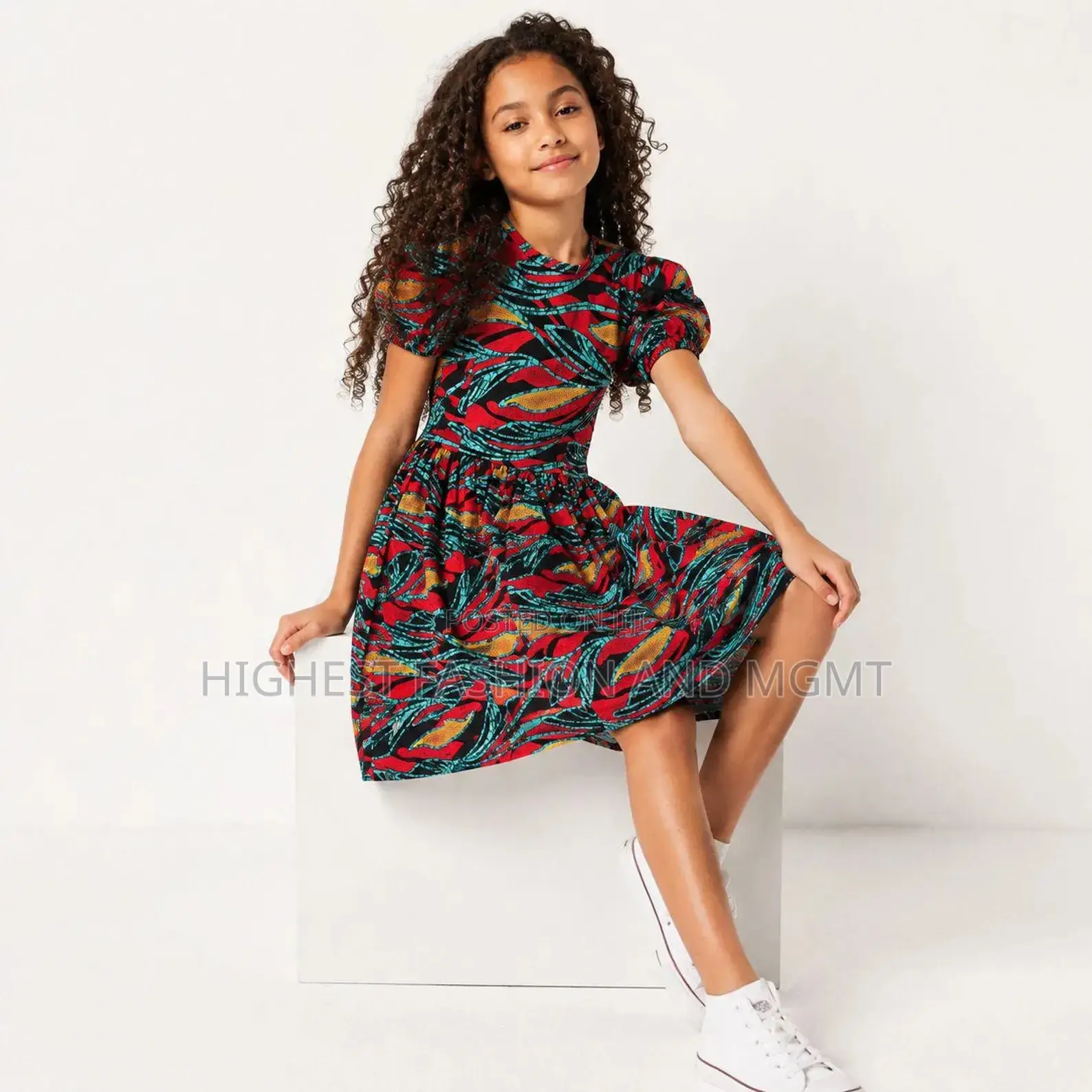 Kids Ankara Puff Sleeve Dress