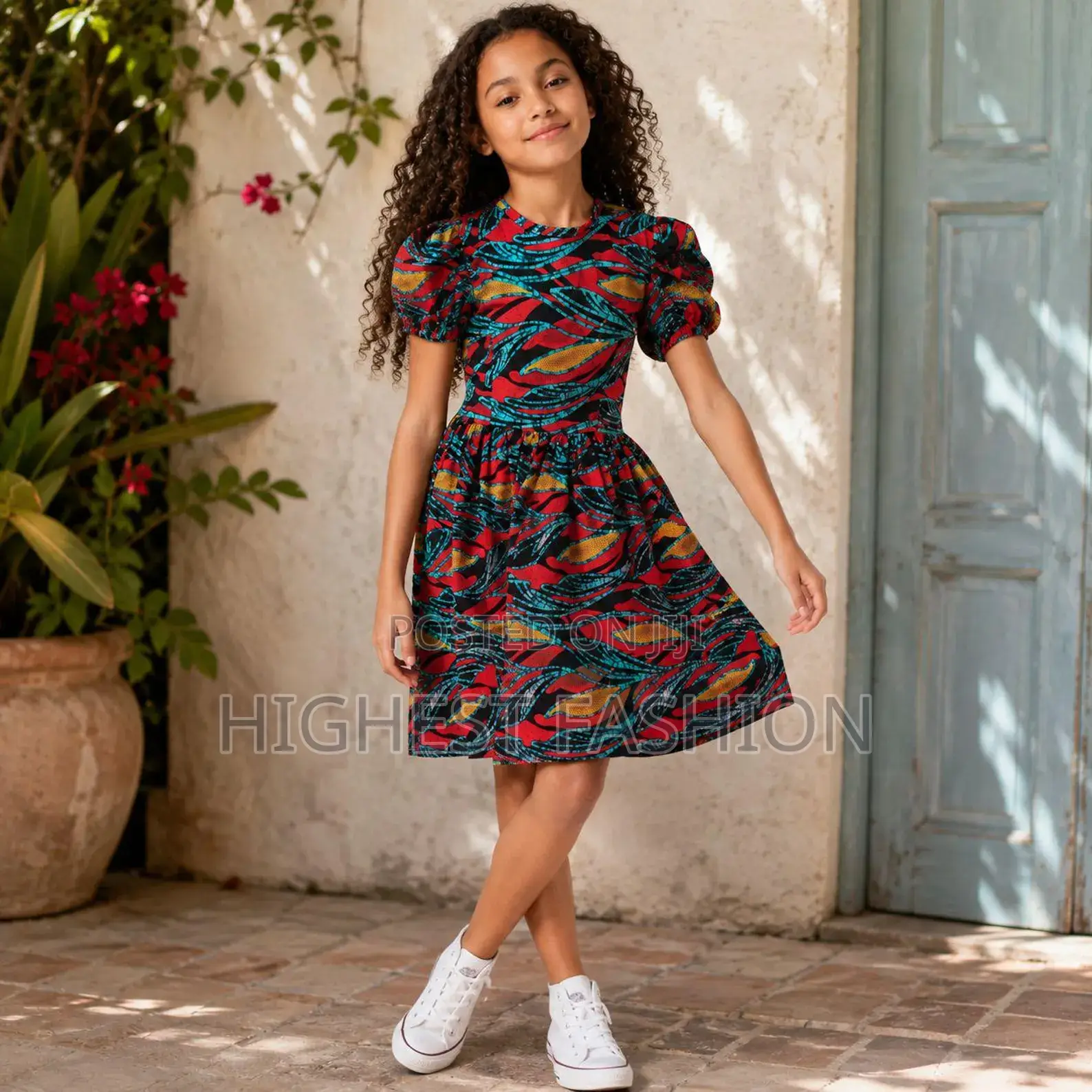 Kids Ankara Puff Sleeve Dress