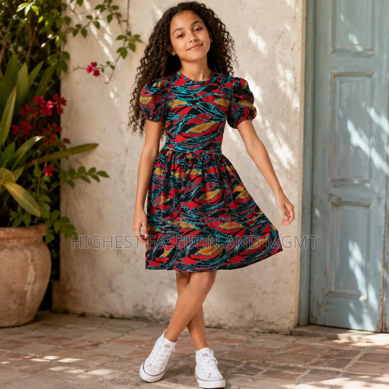 Kids Ankara Puff Sleeve Dress