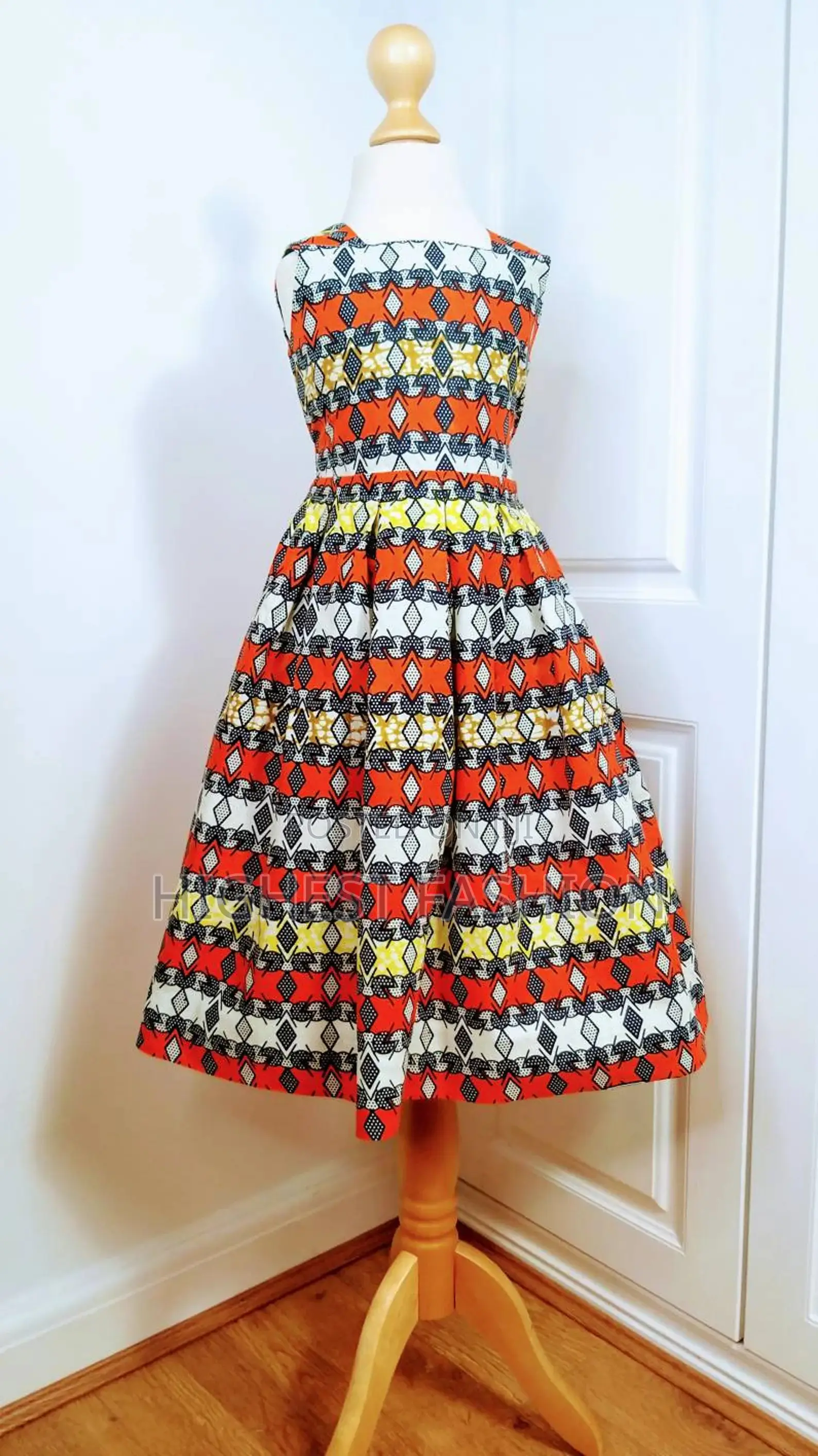 African Print Full Skirt Dress in Aztec Print