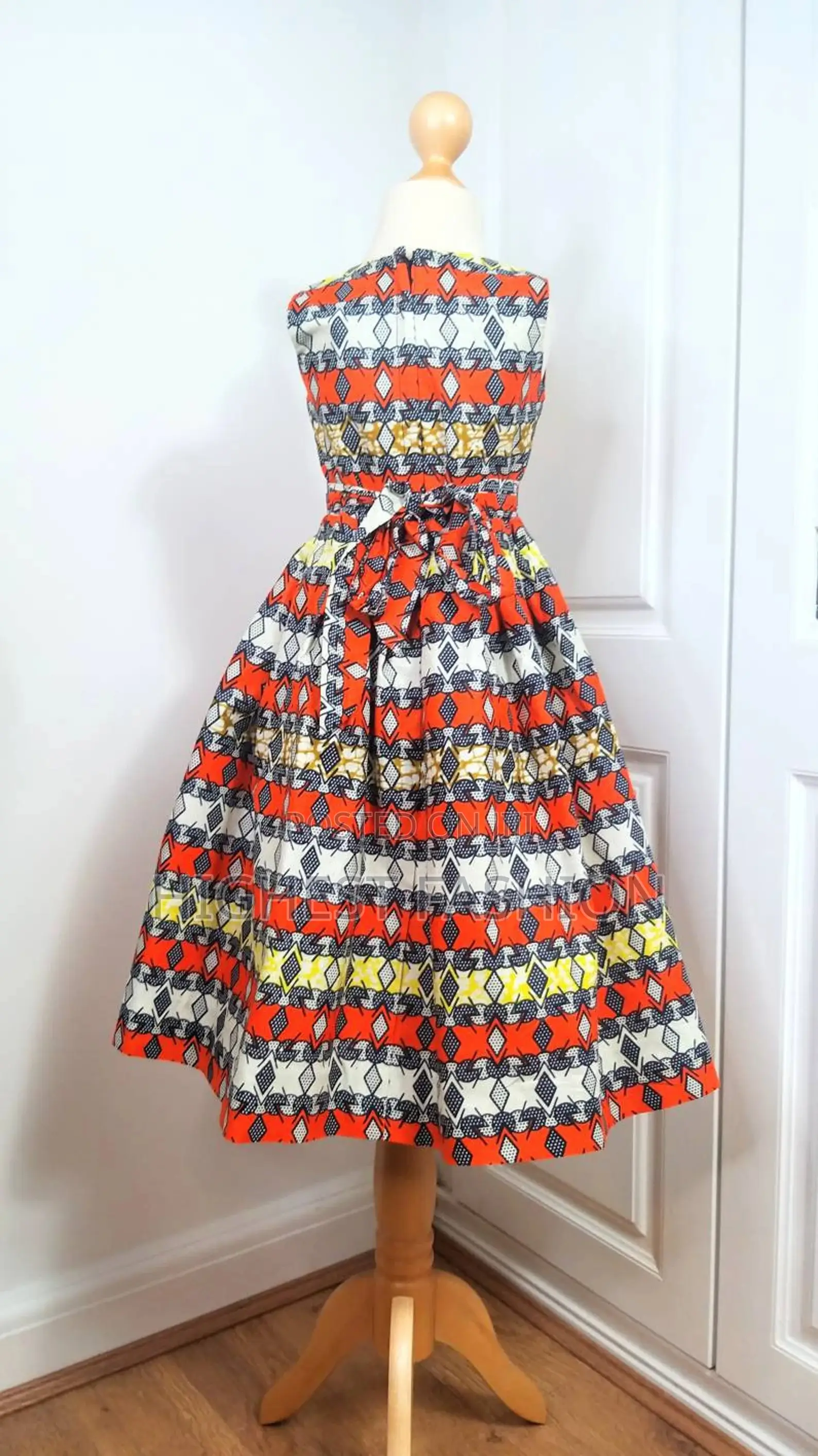African Print Full Skirt Dress in Aztec Print