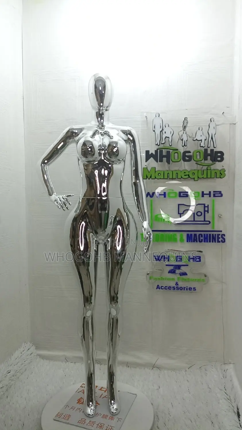 Chrome Silver Female Mannequin Size 12/14 One Hand on Waist