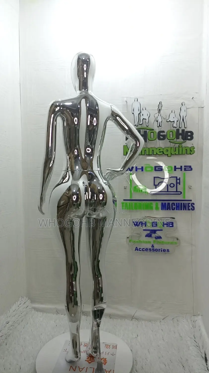 Chrome Silver Female Mannequin Size 12/14 One Hand on Waist