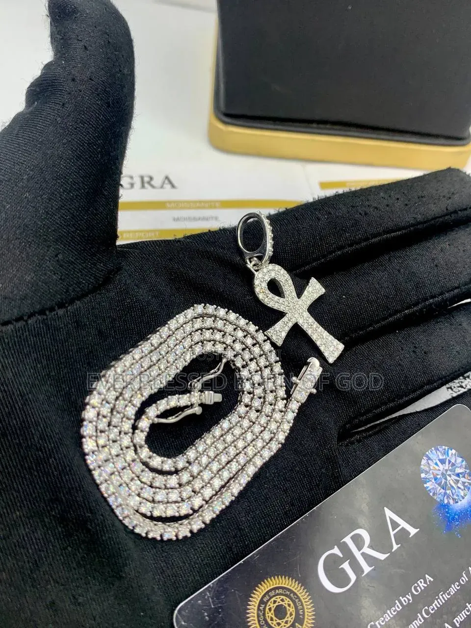 Classic VVS Moissanite Diamond Cross Pendants on Tennis Neckchain