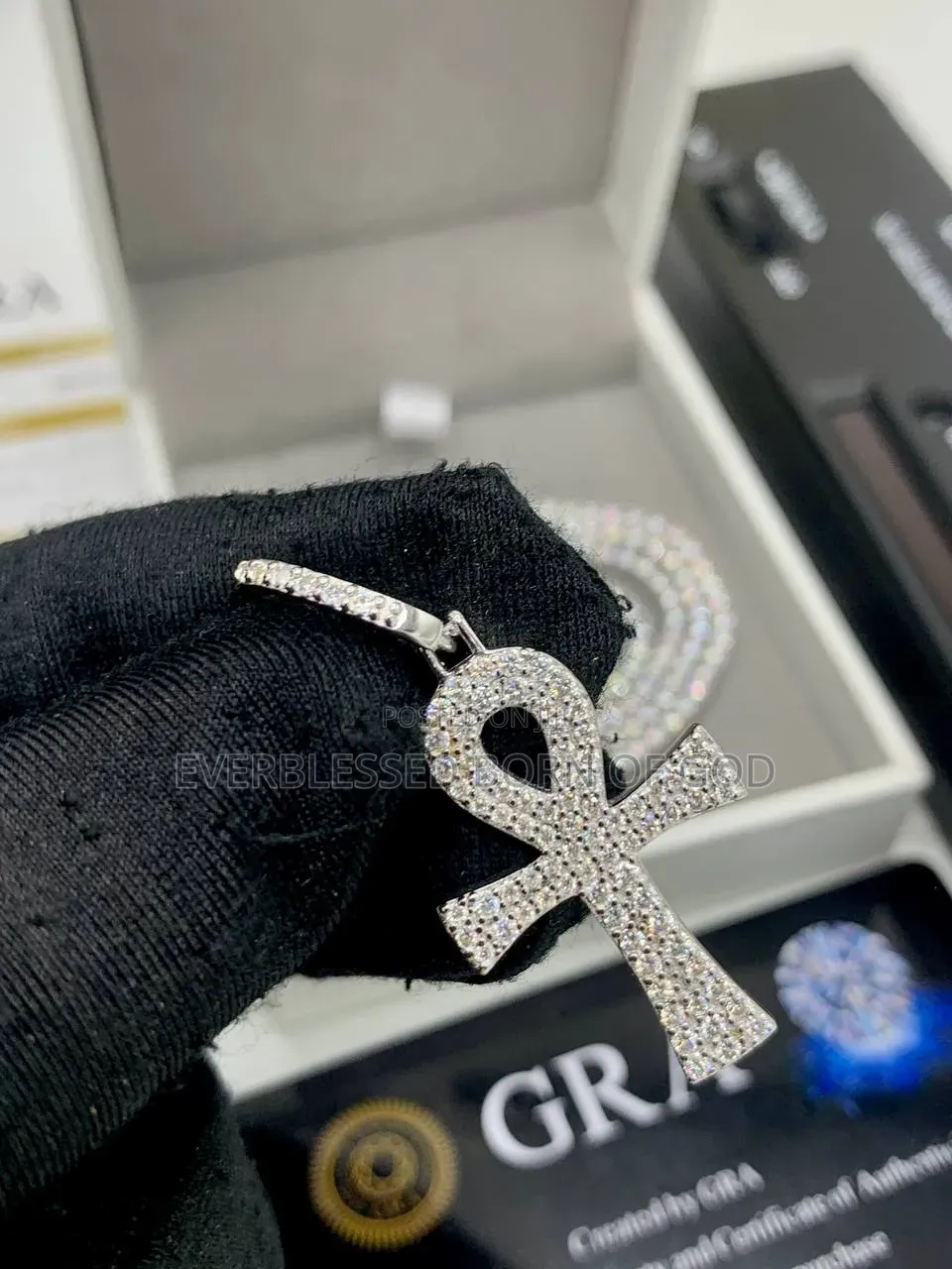 Classic VVS Moissanite Diamond Cross Pendants on Tennis Neckchain