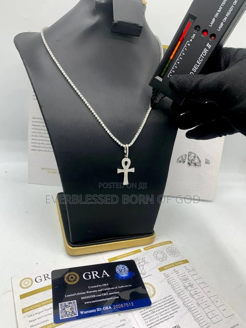 Classic VVS Moissanite Diamond Cross Pendants on Tennis Neckchain