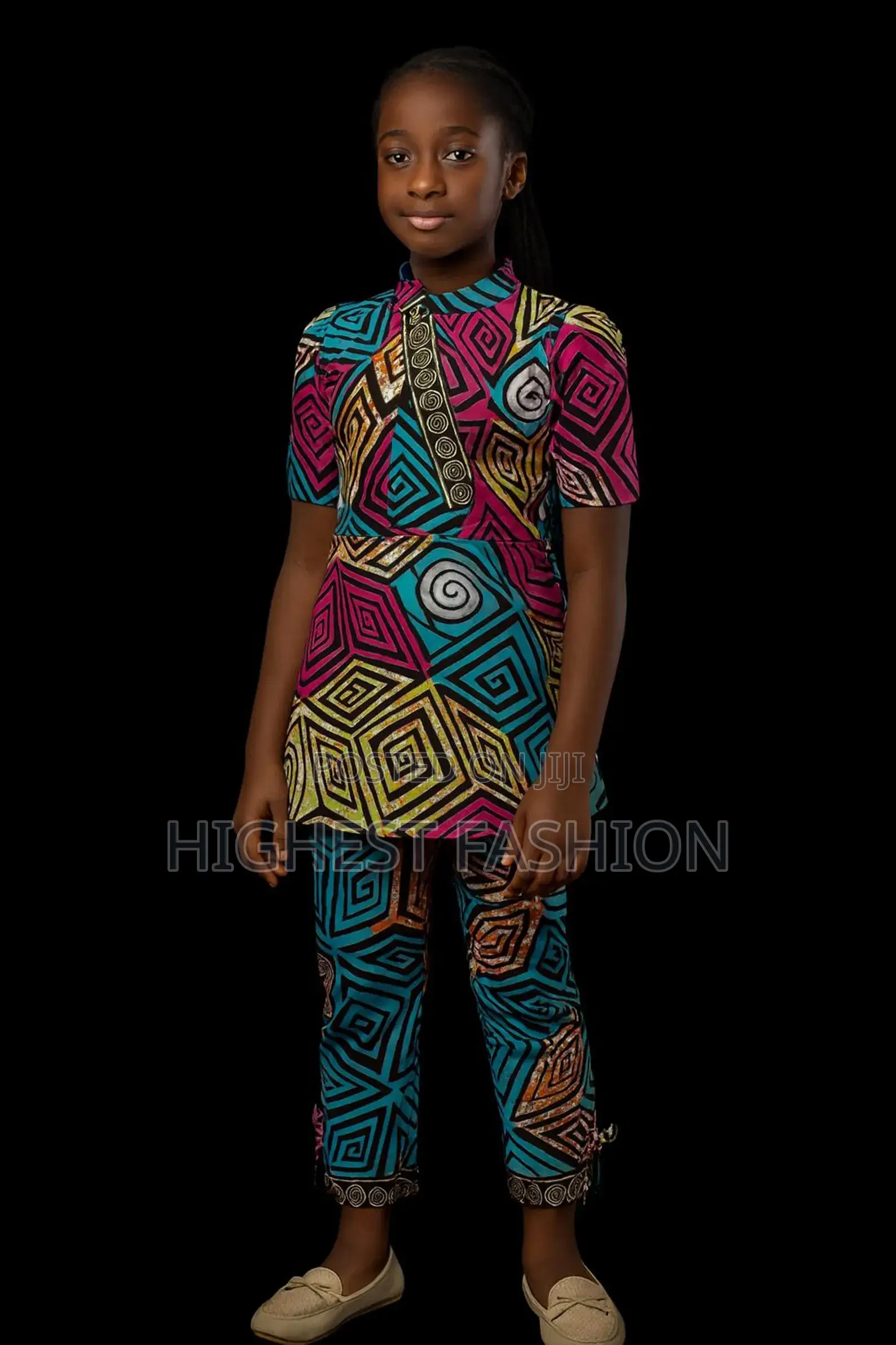 Colorful African Print Two-Piece Outfit for Girls