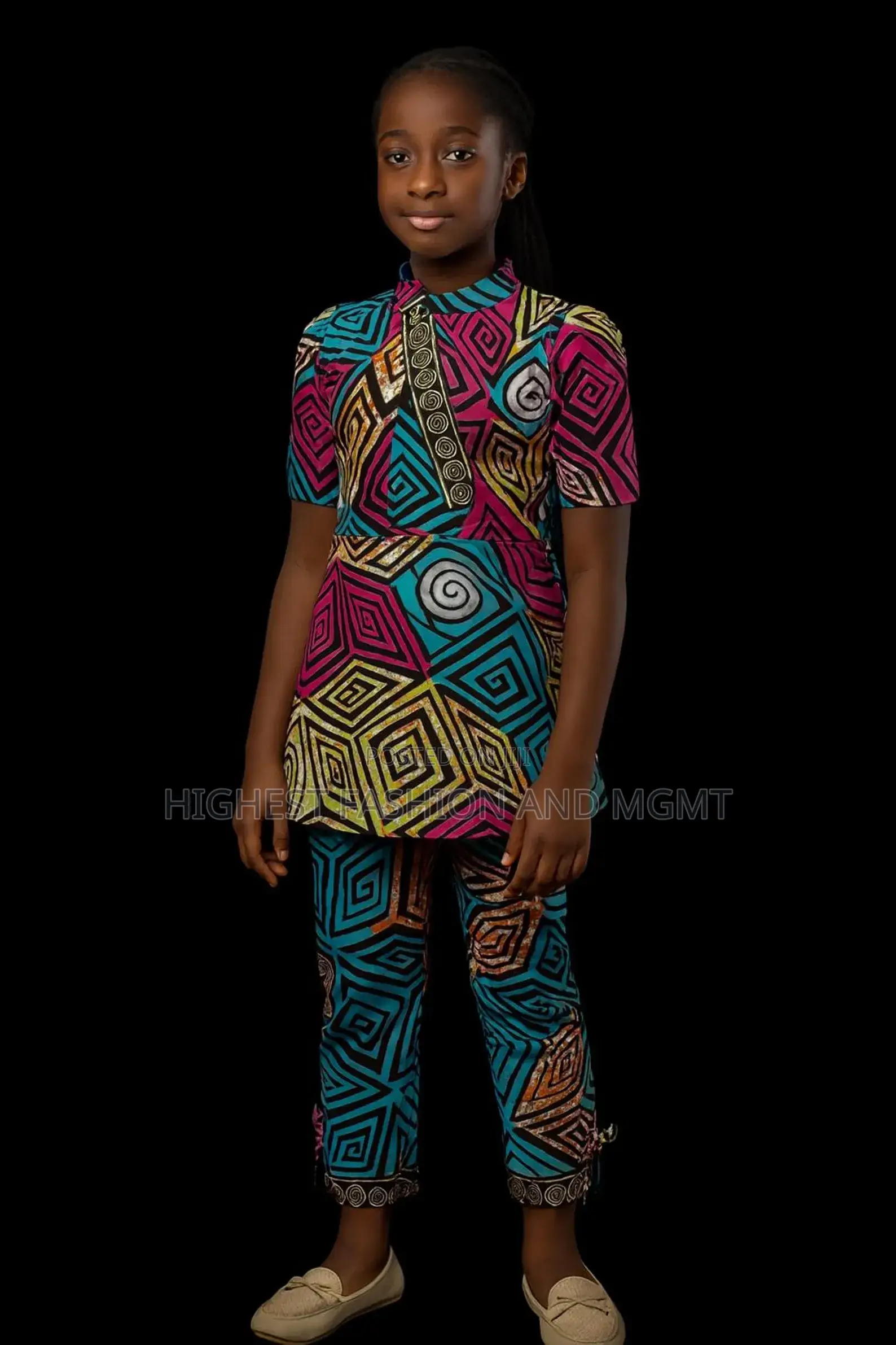 Colorful African Print Two-Piece Outfit for Girls