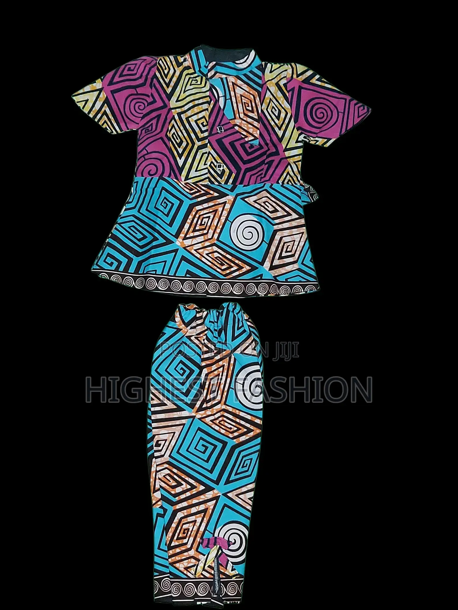 Colorful African Print Two-Piece Outfit for Girls