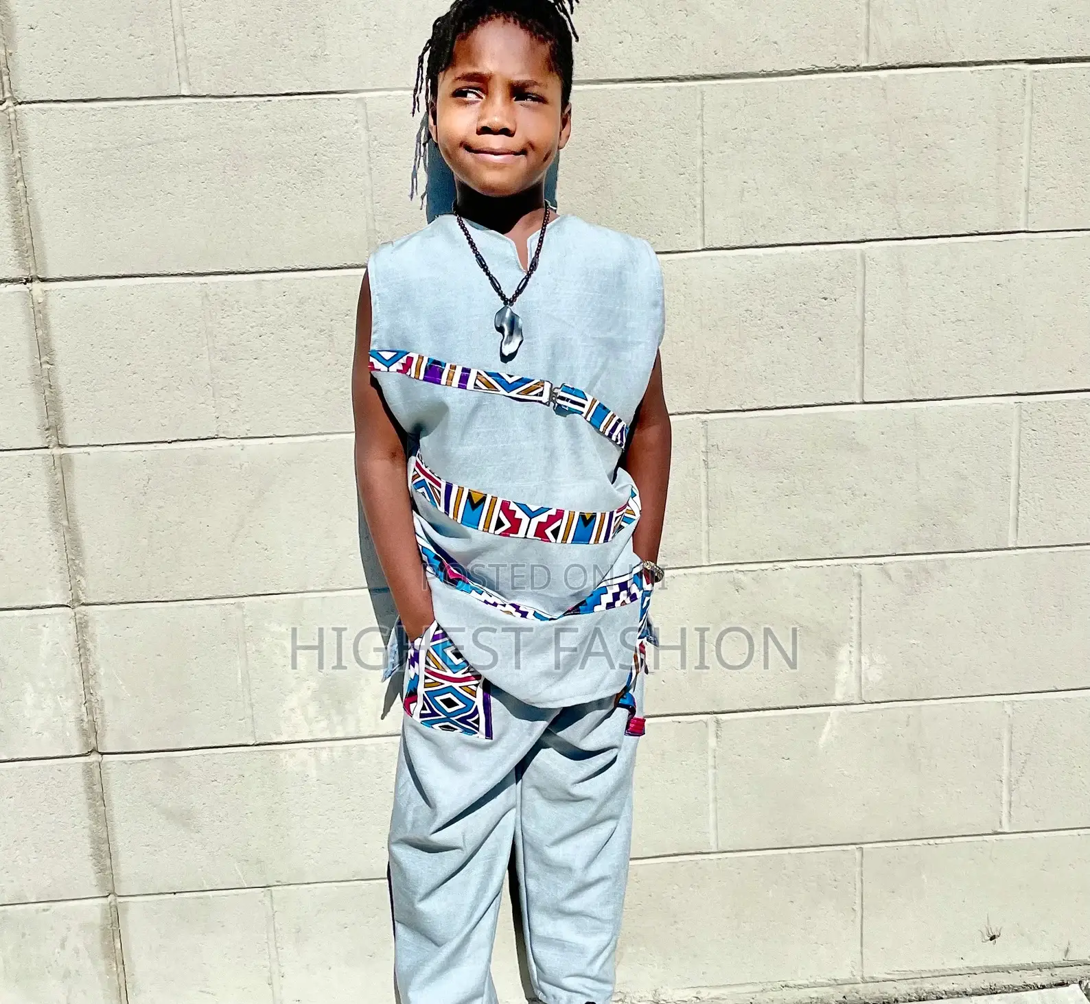 Babymwana Youth (Xl) Linen and Ndebele Fabric 2 Piece