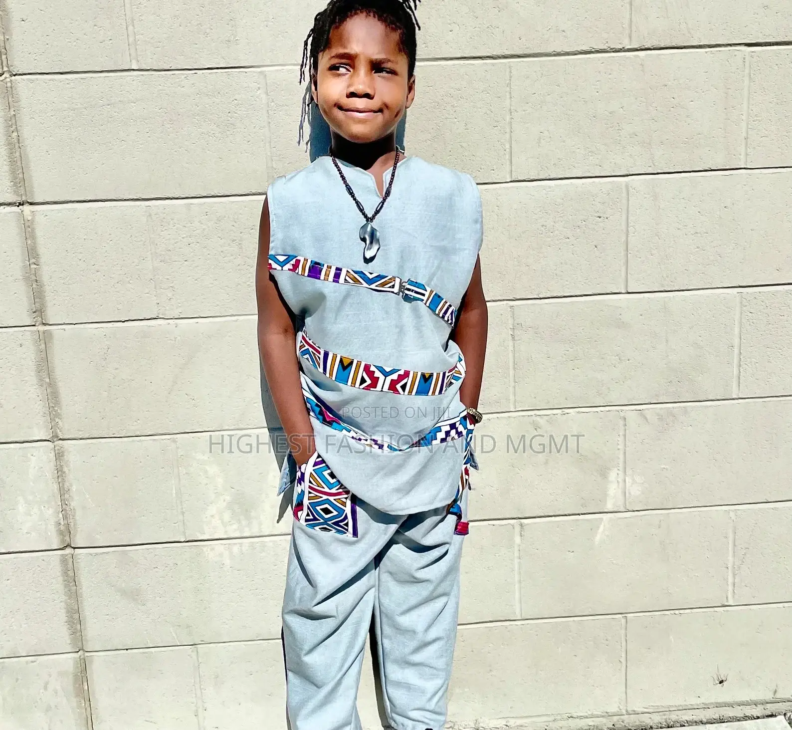 Babymwana Youth (Xl) Linen and Ndebele Fabric 2 Piece