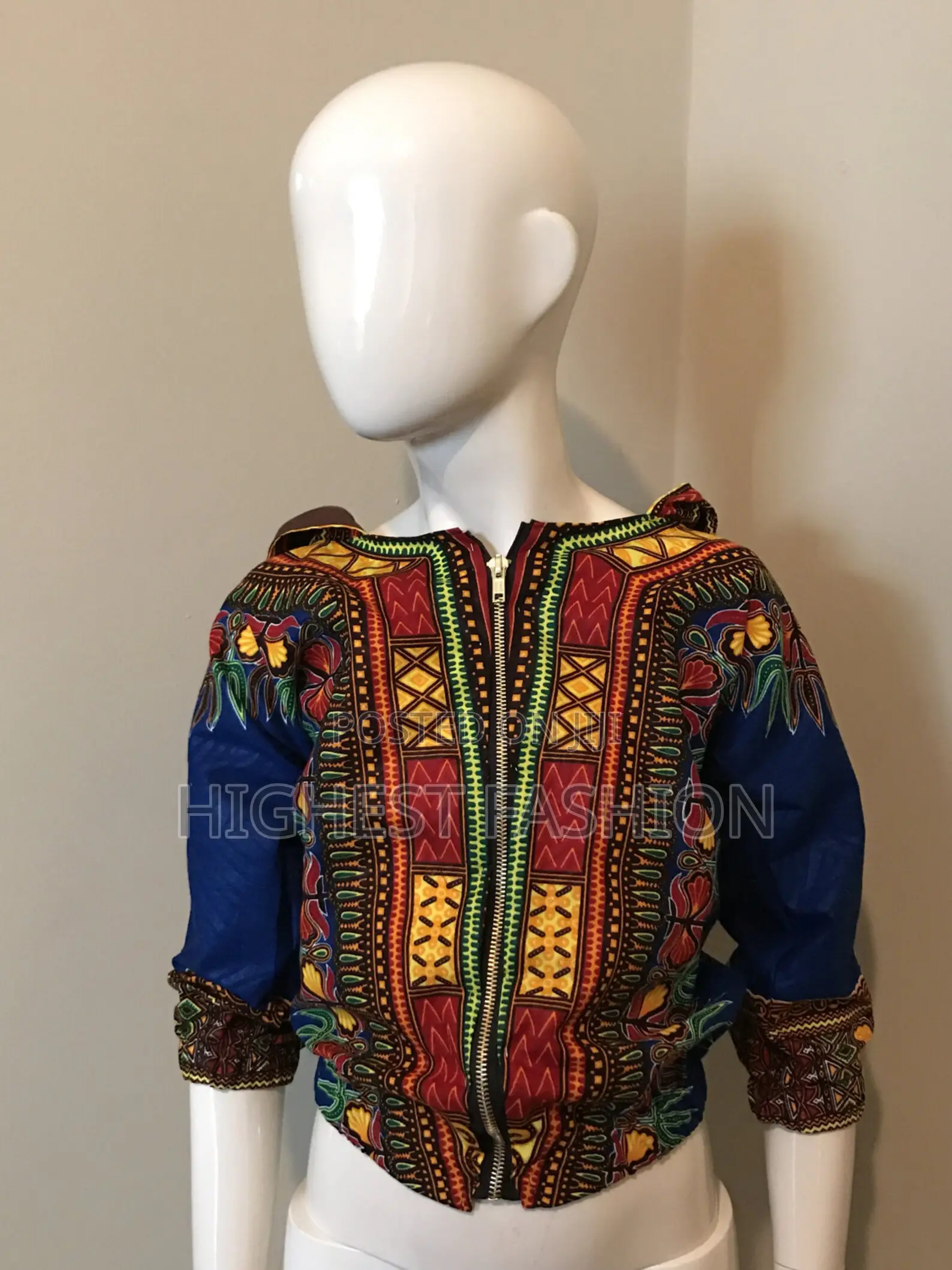 Childs' Royal Blue Hooded Dashiki Bomber Jacket