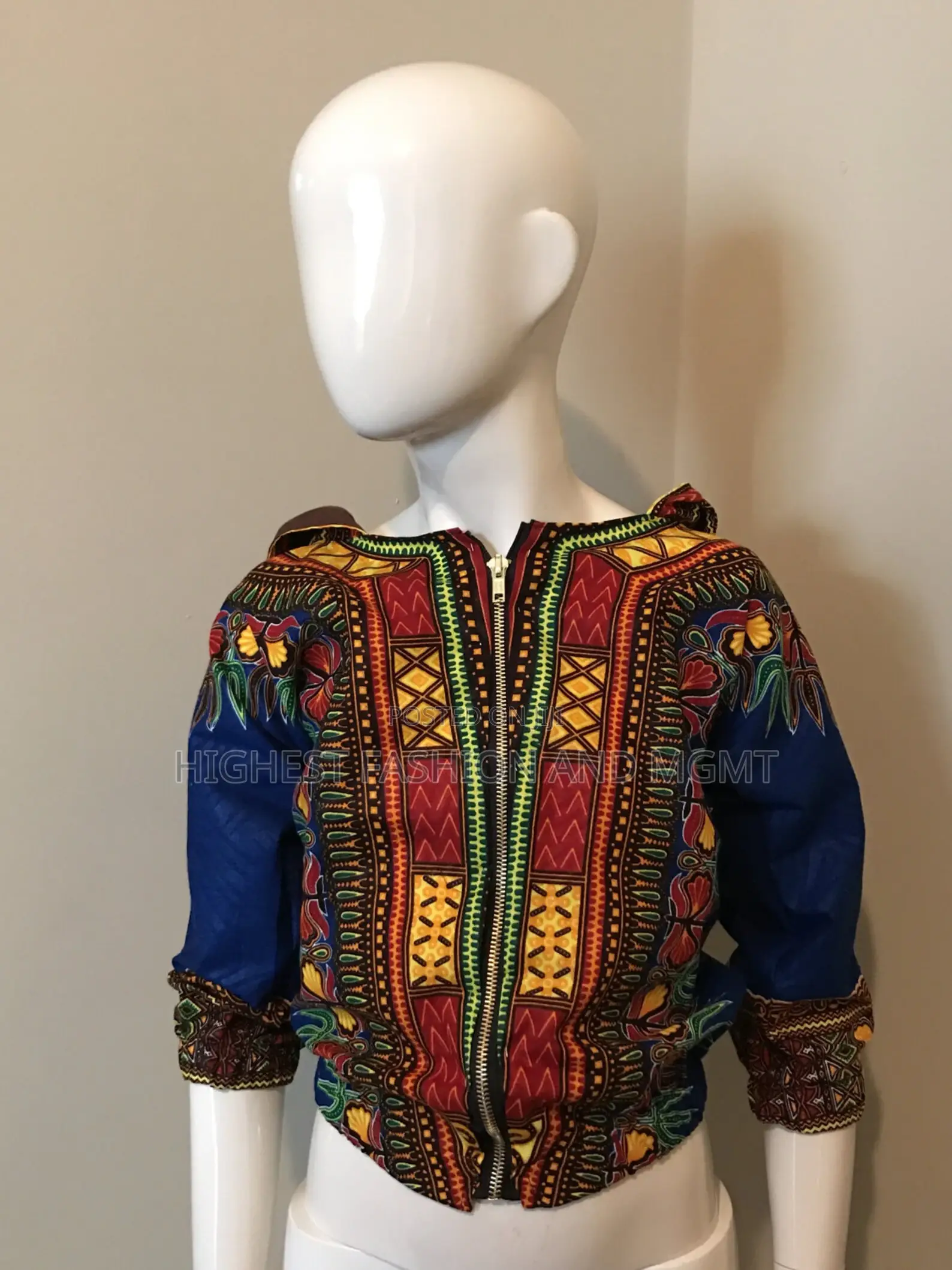 Childs' Royal Blue Hooded Dashiki Bomber Jacket