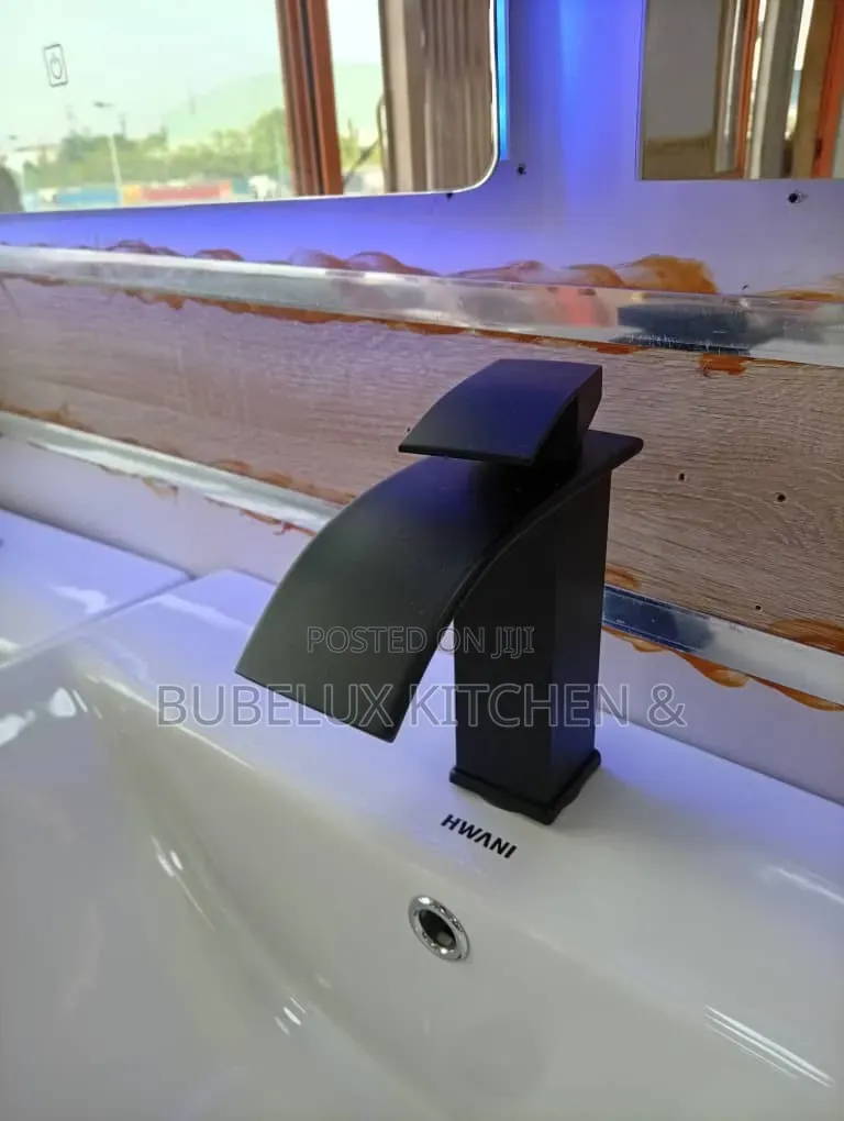 Hwani Matte Black Waterfall Basin Mixer Tap Modern
