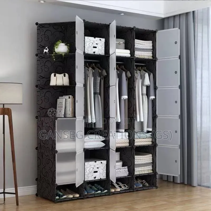 High-Quality 4-Partition Portable Plastic Wardrobe Built-in Shoe Rack