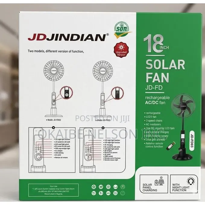 18-Inch Solar Rechargeable Fan