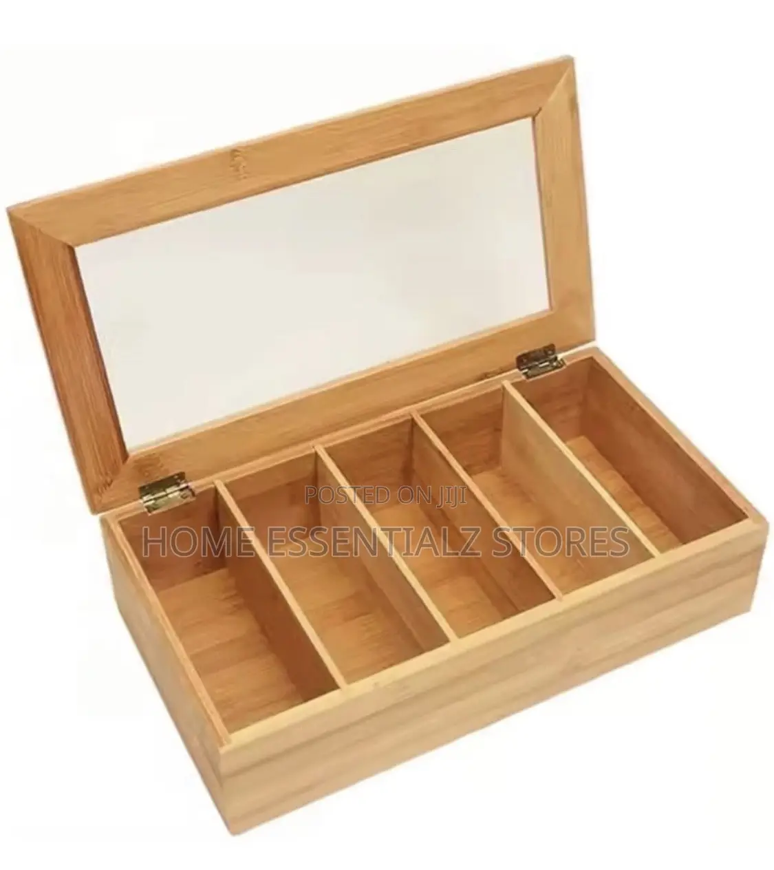 5-Compartment Bamboo Tea Bag Organizer With Glass Lid - Bamboo Tea Box
