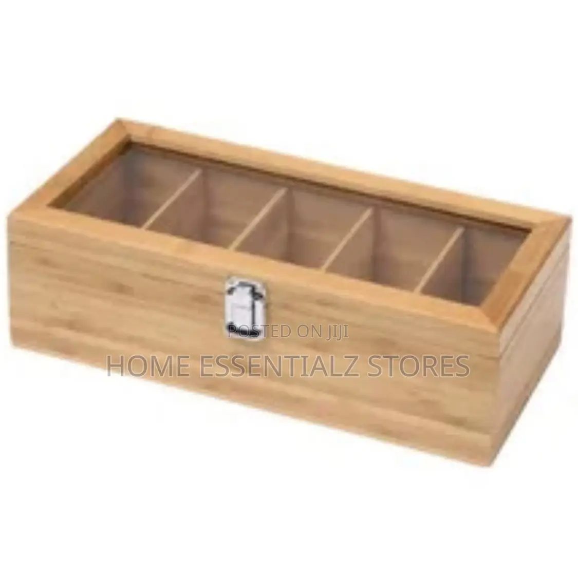 5-Compartment Bamboo Tea Bag Organizer With Glass Lid - Bamboo Tea Box