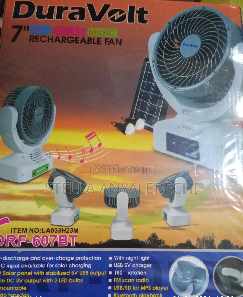 7" 4 in 1rechargeable Table Fan With Fm Radio + 2 Bulbs