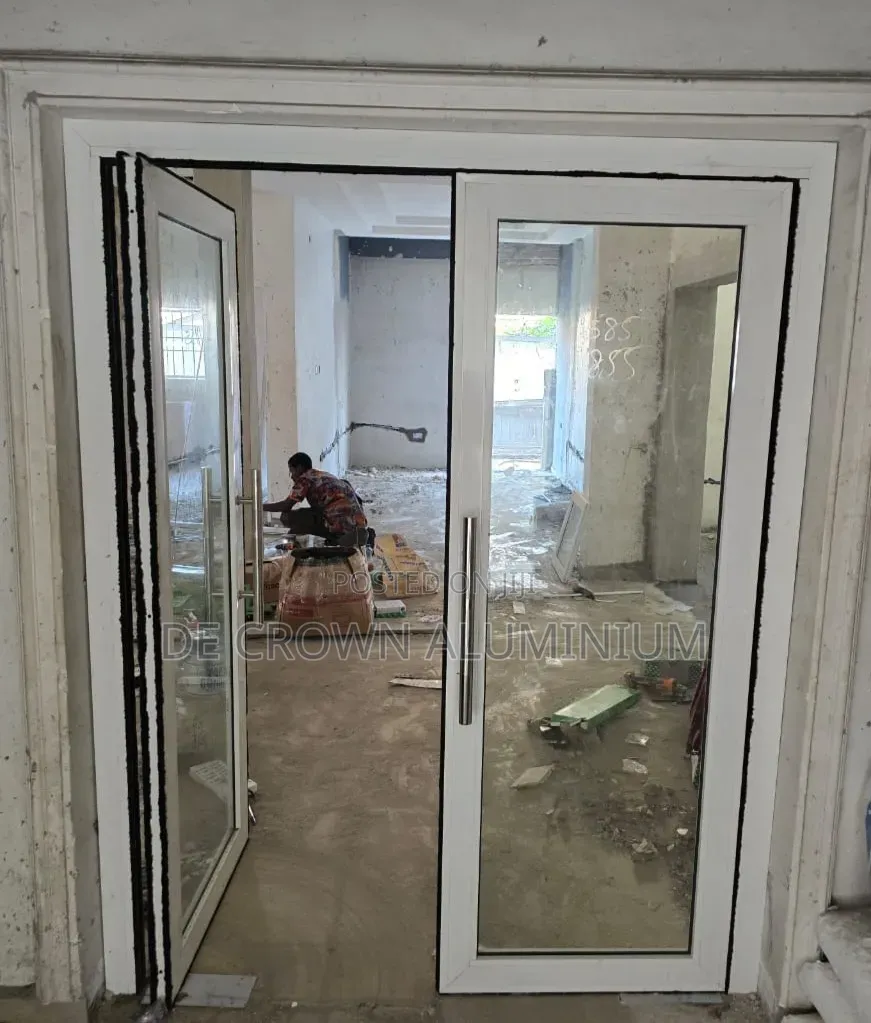Premium White Aluminium Swing Door With Clear Glass