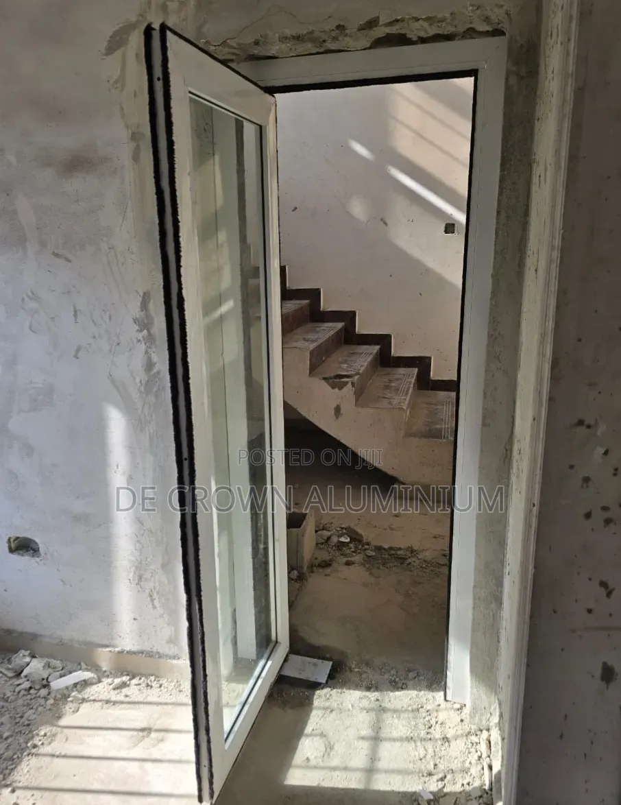 White Aluminium Single Panel Swing Door With Clear Glass