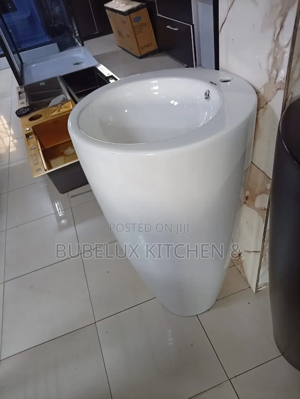Revita Glossy White One-Piece Pedestal Washbasin | Oval Cone Bowl
