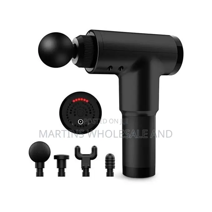 A Black Handheld Massage Gun Featuring a Rubberized Grip