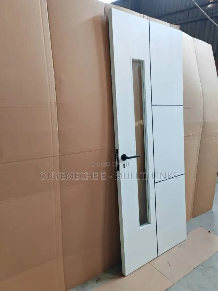 White 3ft X 7ft Wooden HDF Glass Door