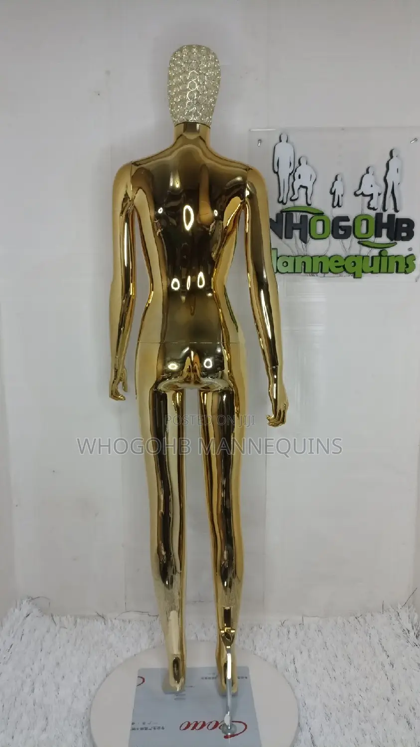 Size 8 Medium Bust Gold Chrome Female Mannequin With Diamond Net Head