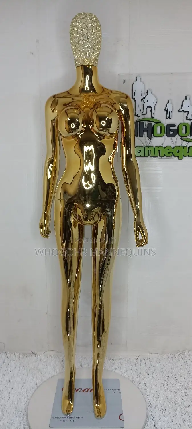 Size 8 Medium Bust Gold Chrome Female Mannequin With Diamond Net Head