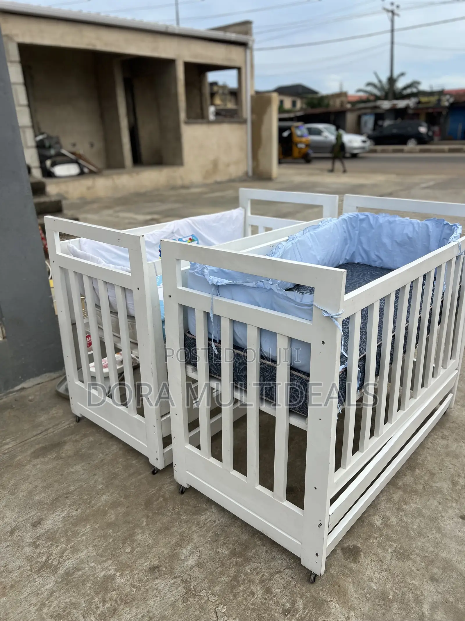 Imported Wooden Baby Crib With Mattress, Bumper, Tires and Bed Cover