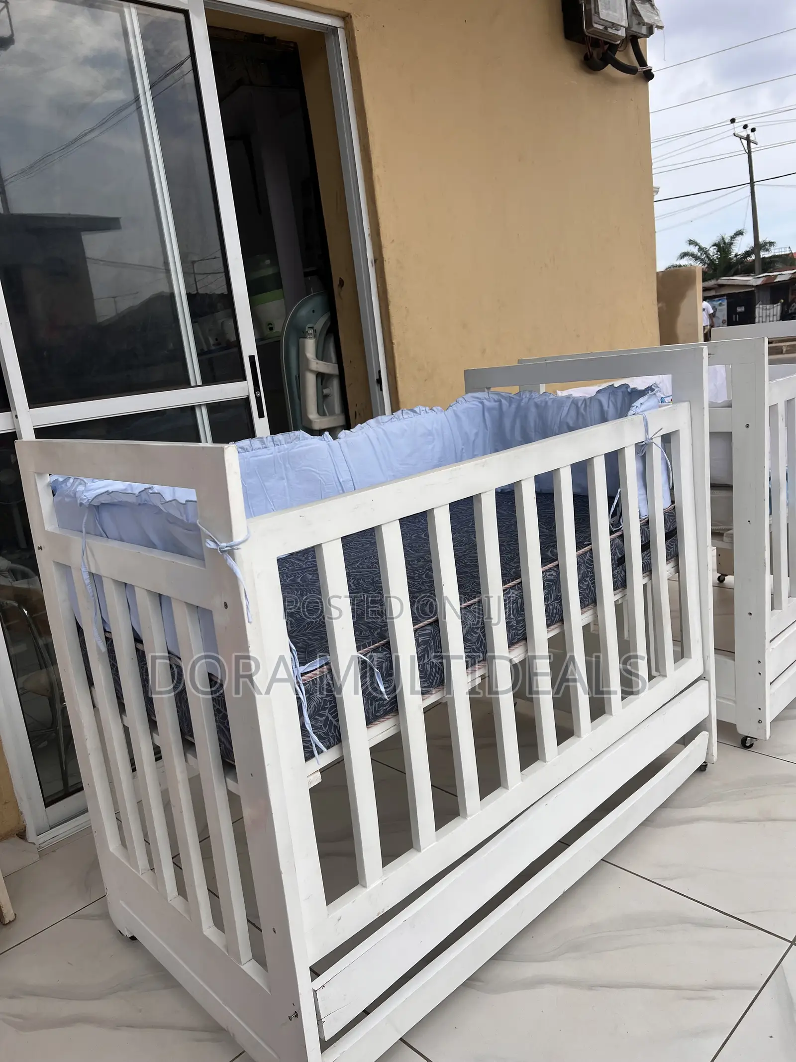 Imported Wooden Baby Crib With Mattress, Bumper, Tires and Bed Cover