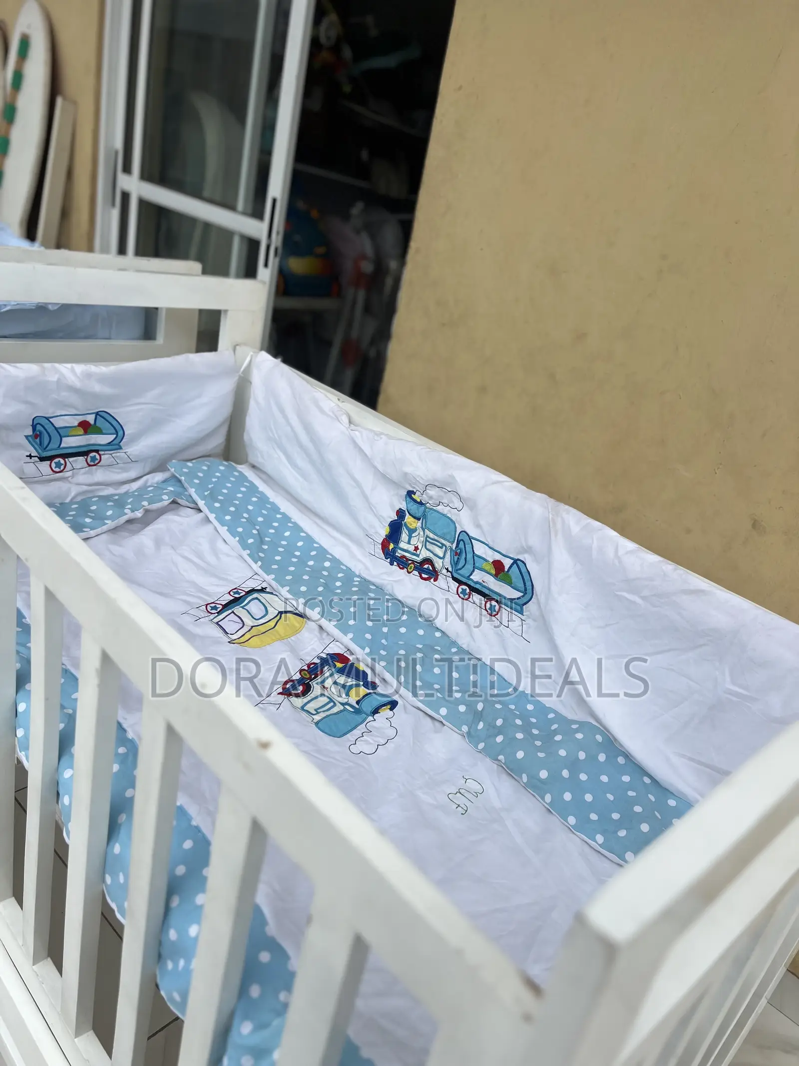 Imported Wooden Baby Crib With Mattress, Bumper, Tires and Bed Cover