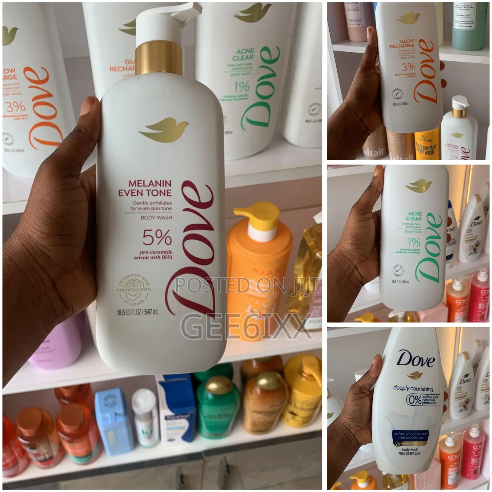 Dove Body Wash Set Melanin Even Tone Glow Recharge Acne Clear 547ml