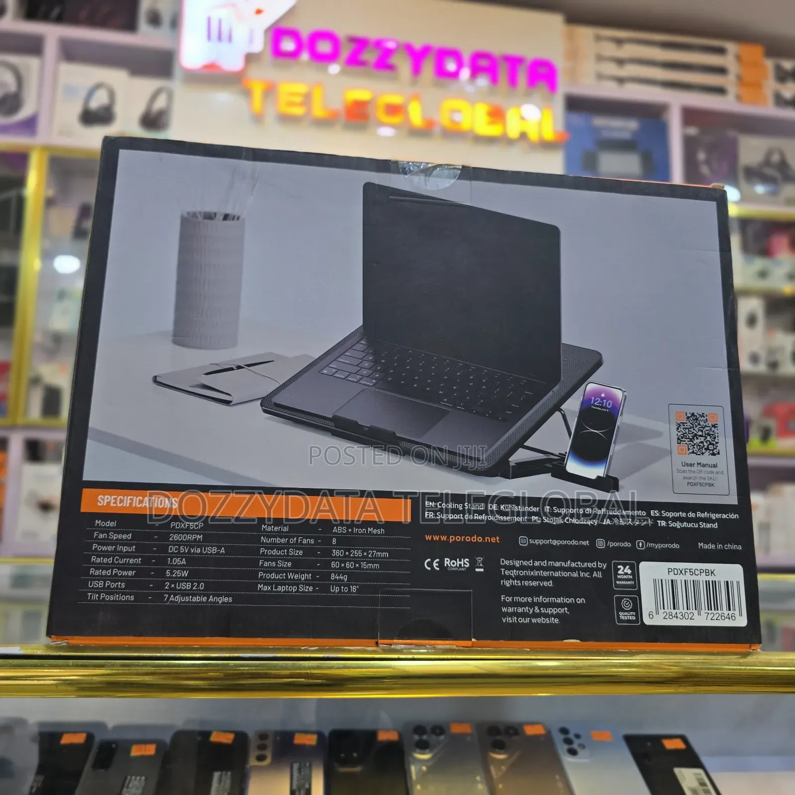 Porodo Gaming 8-Fan Ergonomic Laptop Cooling Stand