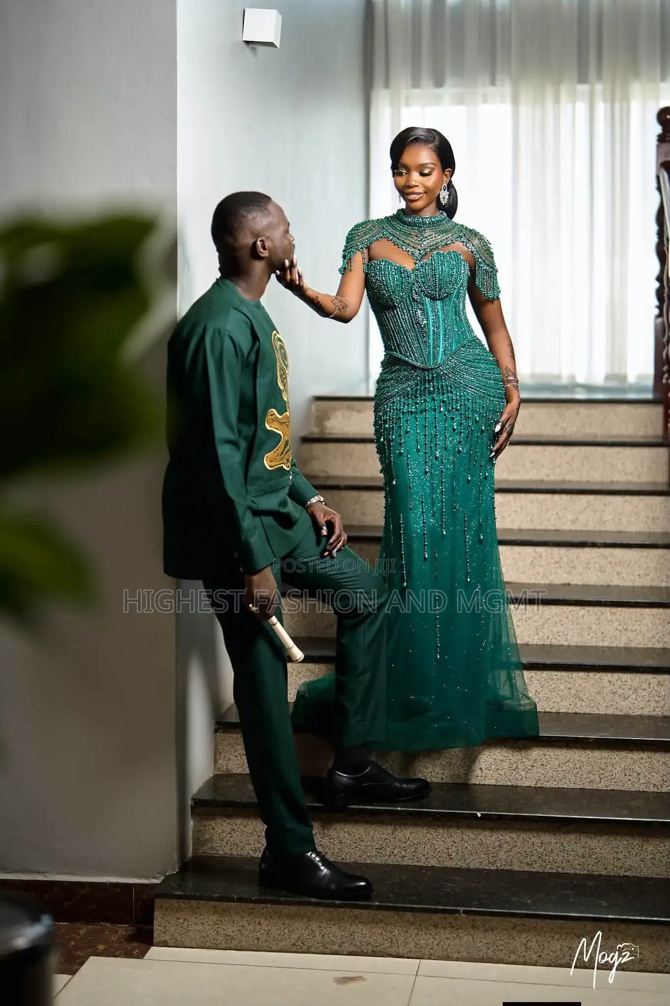 Luxury Emerald Green Beaded Reception Dress