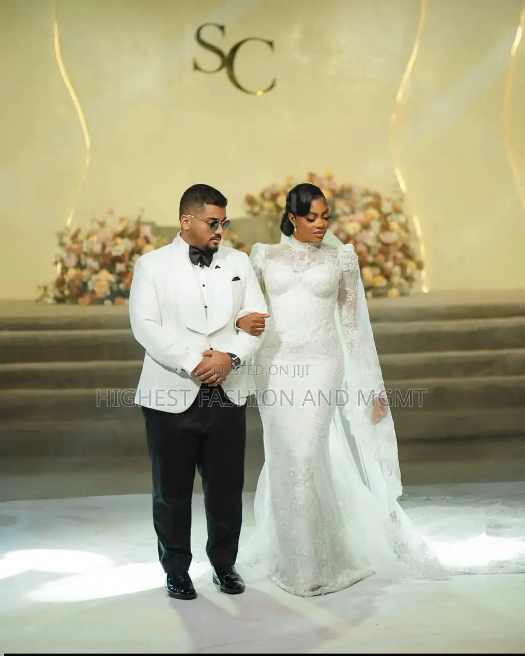 Premium High-Neck White Lace Wedding Gown