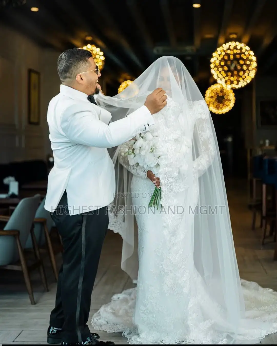 Premium High-Neck White Lace Wedding Gown