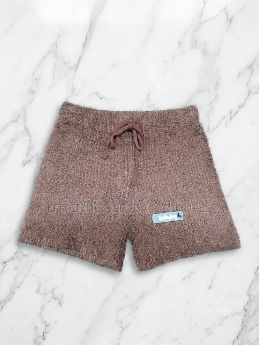 Ladies Luxury Fuzzy Knit Shorts - Brown / High-waist Cozy Shorts