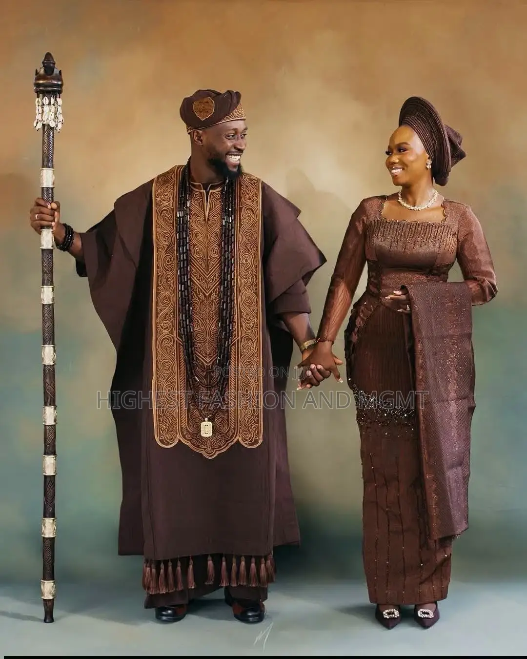 Elegant Metallic Brown Yoruba Bridal Dress