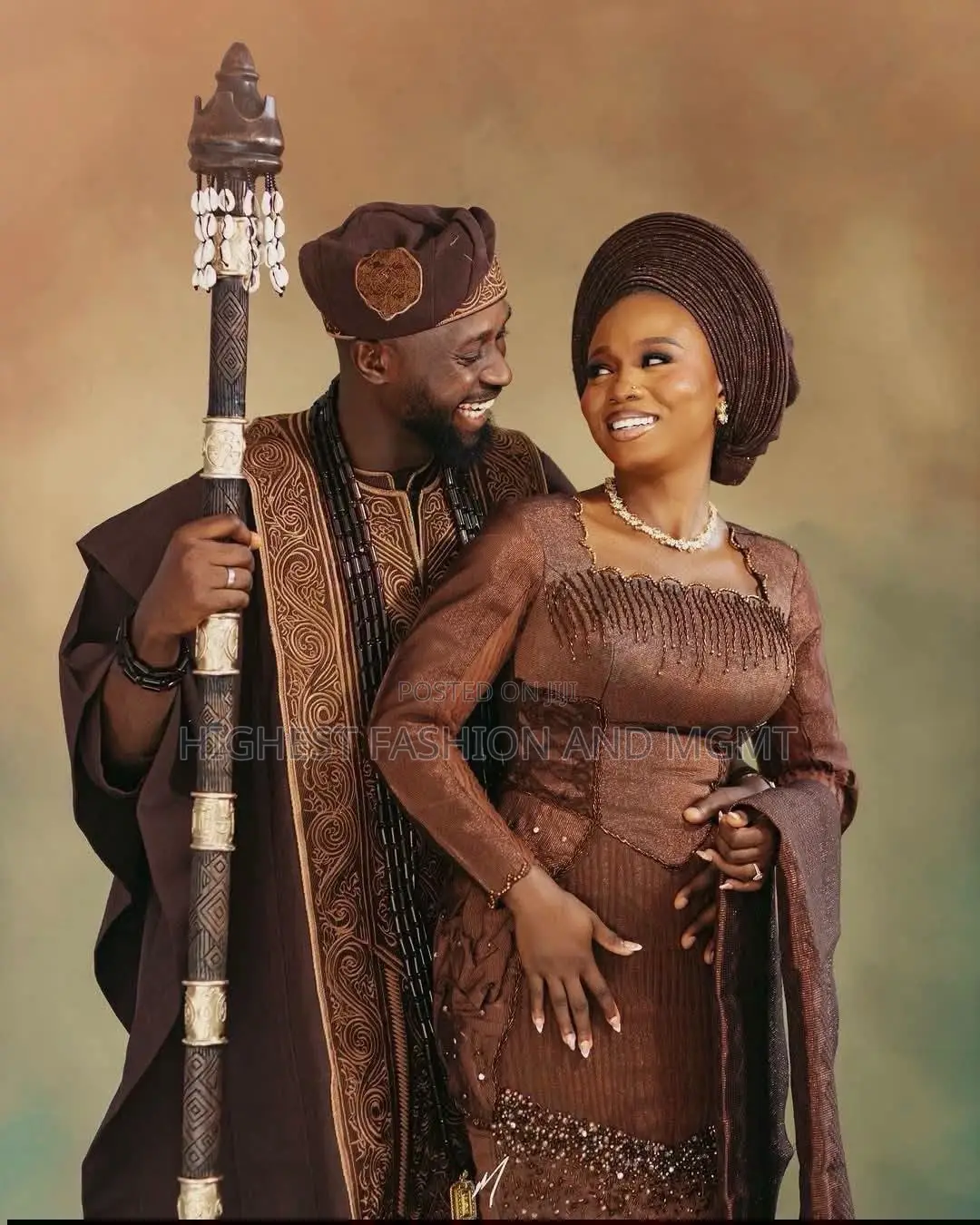 Elegant Metallic Brown Yoruba Bridal Dress