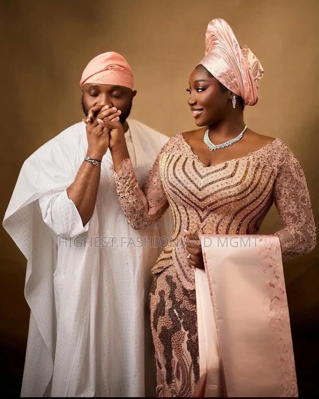 Premium Peach Lace Bridal Dress Gele