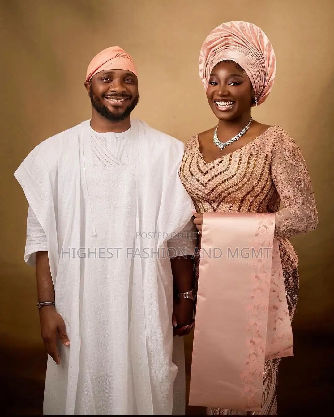 Premium Peach Lace Bridal Dress Gele