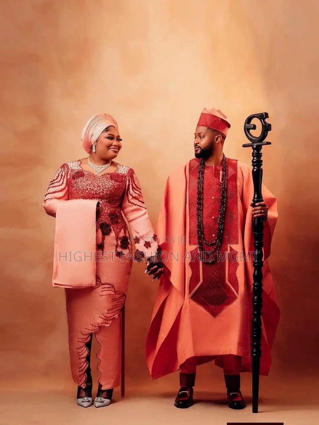 Premium Peach Beaded Lace Traditional Gown