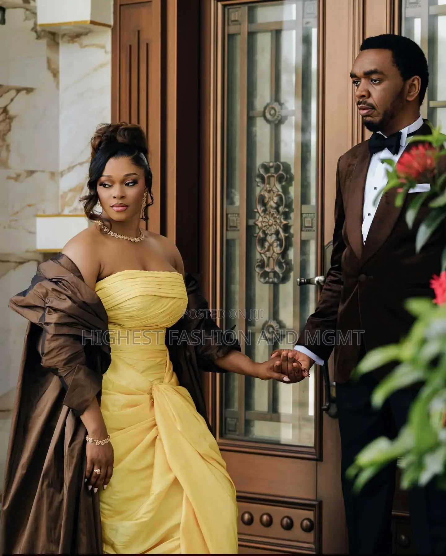 Premium Yellow Brown Bridal Dinner Dress